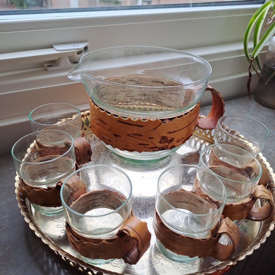 Glas-Glögg-set med björkbark Kanna+6 glas