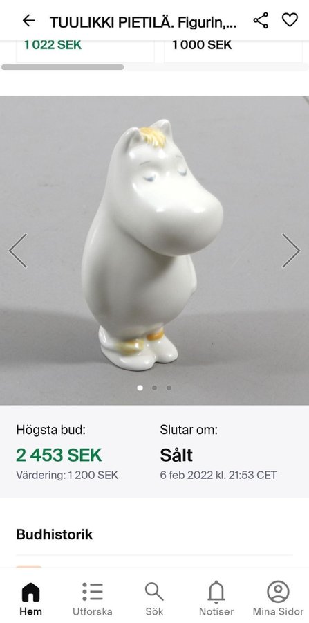 Arabia Muminfigur Mini Too-ticki 8 cm MUMIN figurinStora "Snorkfröken"porsl