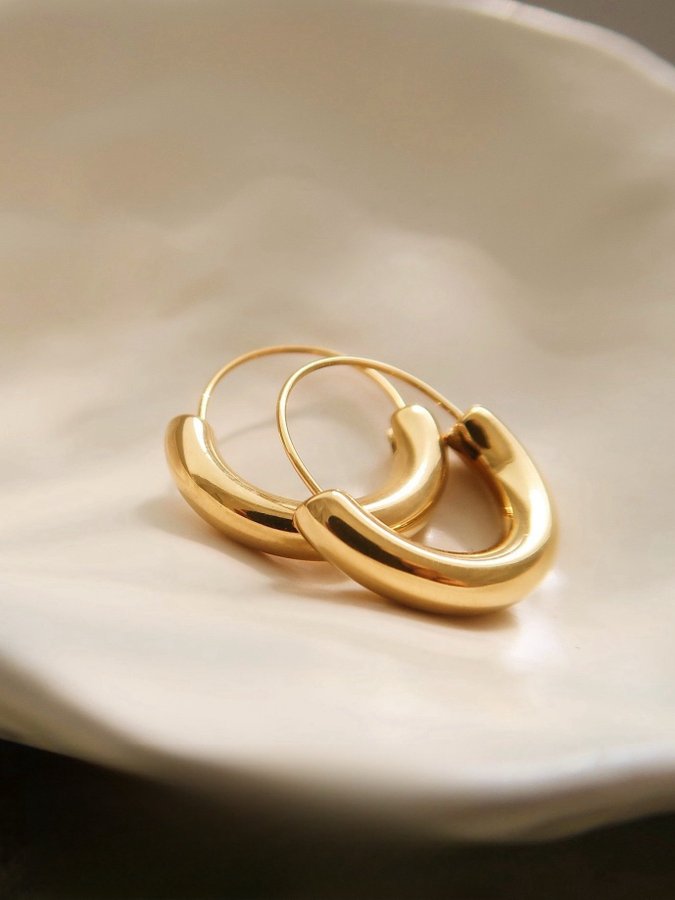 Chunky hoops i stål med 18k guld