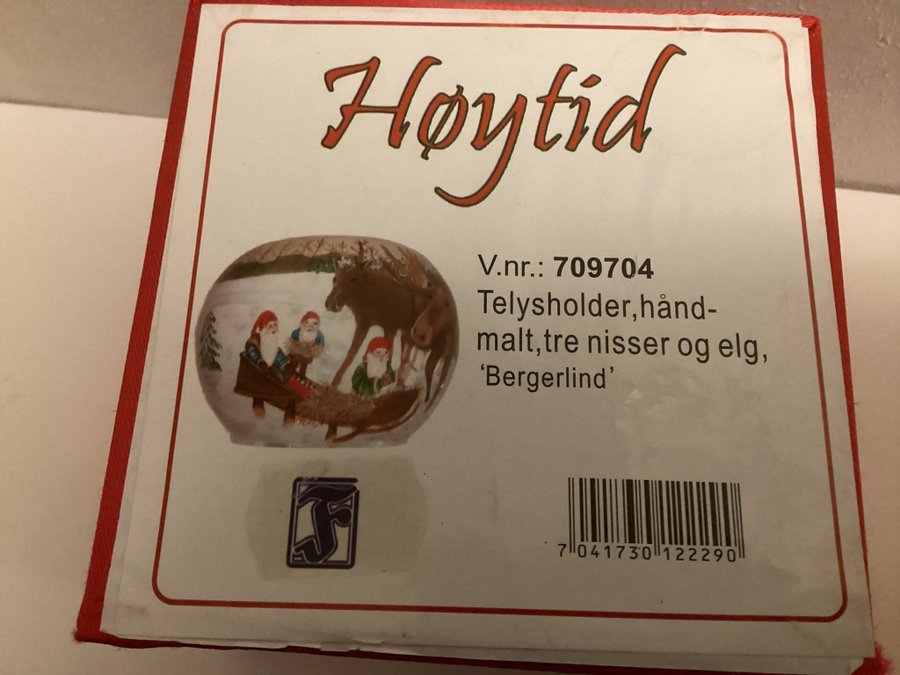 Jul ljuslykta tomtar och älgar Munblåst glas med handmålat dekor