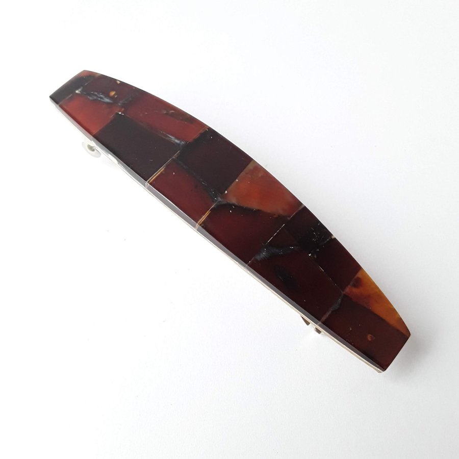 Hair Clip Baltic amber mosaic Long hair barrette Brown gemstone hair clip women