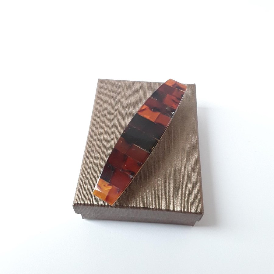 Hair Clip Baltic amber mosaic Long hair barrette Brown gemstone hair clip women