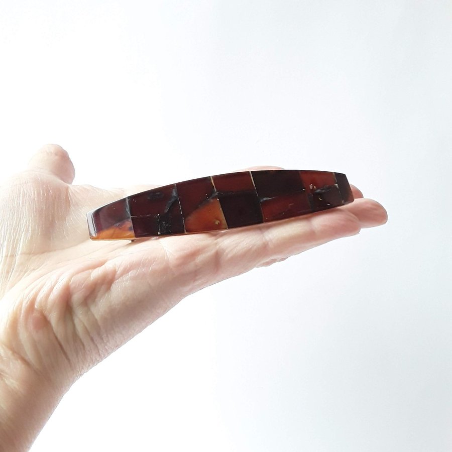 Hair Clip Baltic amber mosaic Long hair barrette Brown gemstone hair clip women