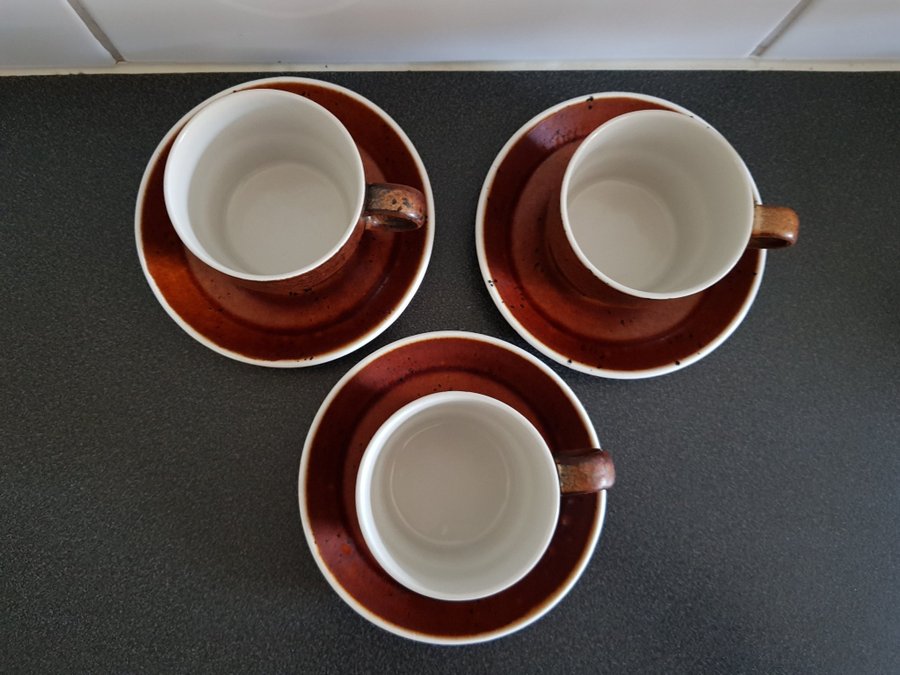 Coq Gustavsberg koppar kaffekoppar med fat 3st Stig Lindberg retro vintage