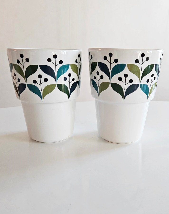 2 x mugg i stengods Sagaform design Lotta Odelius ur serien Retro kaffemugg