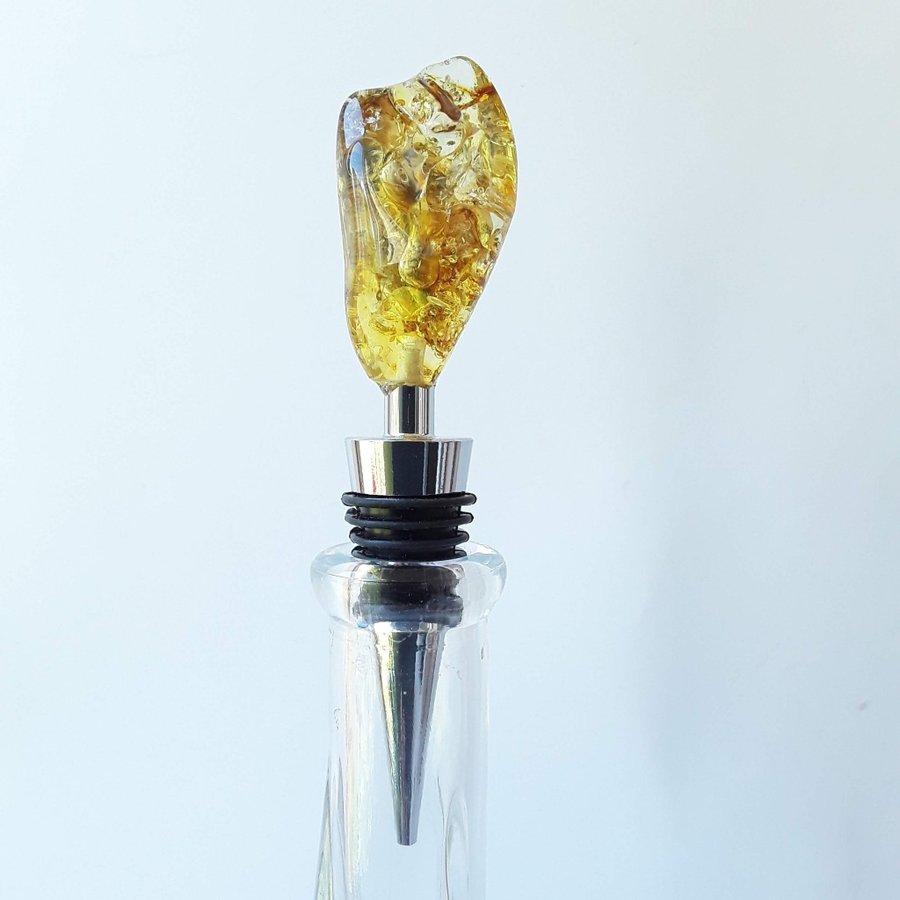 Gemstone cork All bottle stopper with Baltic amber stone Metal decorative cork