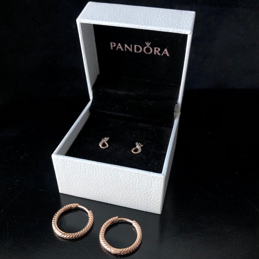 2 par Pandora 14K guldpläterad metall och 925 silver örhängen