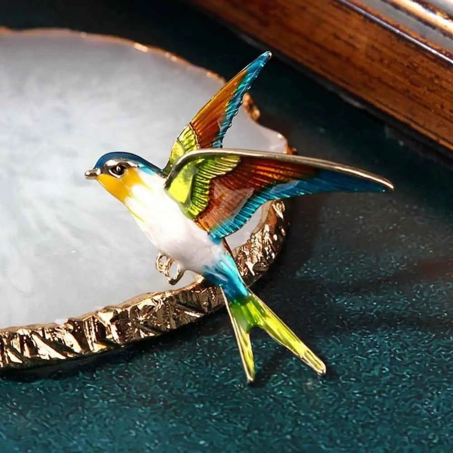 Elegant brosch fågel brooch pin flygande svala svalor bird natur fåglar färgglad