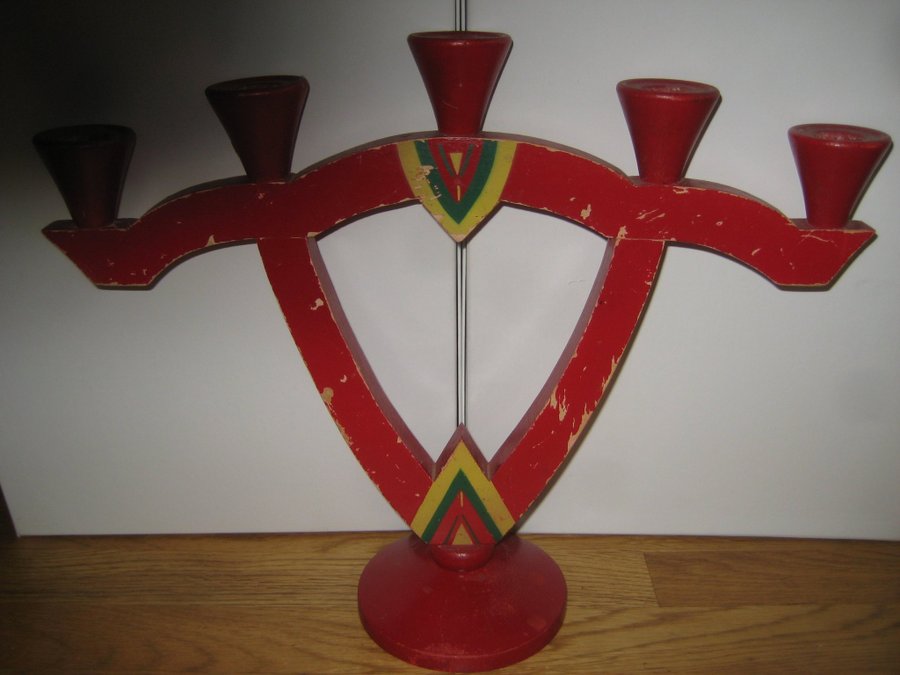 *** 5-ARMAD TRÄLJUSSTAKE WOODEN CHRISTMAS CANDELABRUM JUL ADVENT 28 CM ***