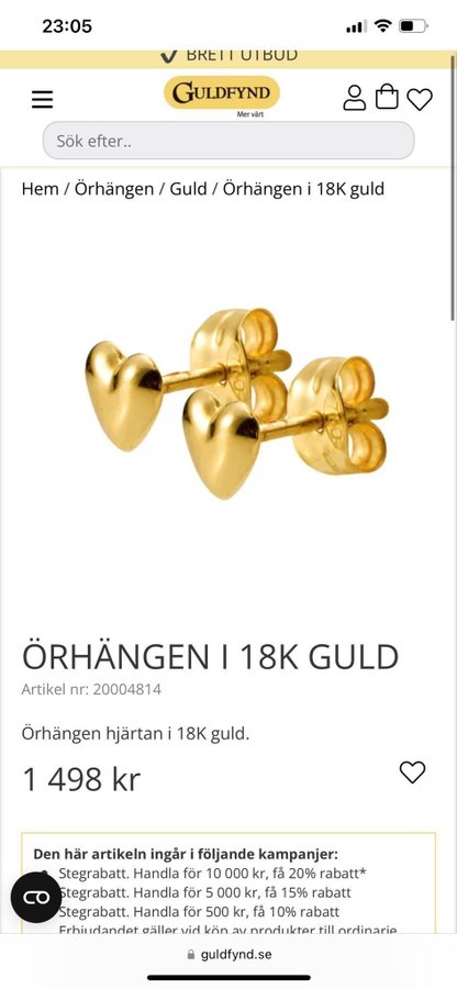 Örhängen 18k guld nya hjärtan