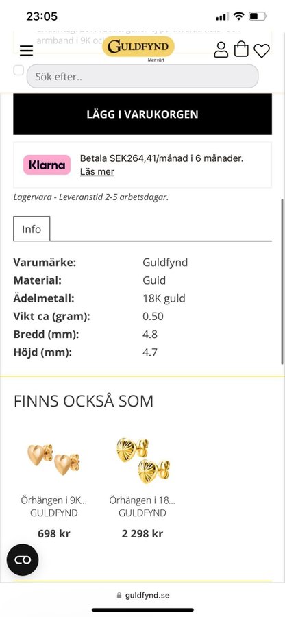 Örhängen 18k guld nya hjärtan