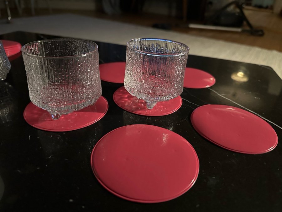 Rosa underlägg glasunderlägg vintage 80-tal 90-tal 6 stycken som nya coasters