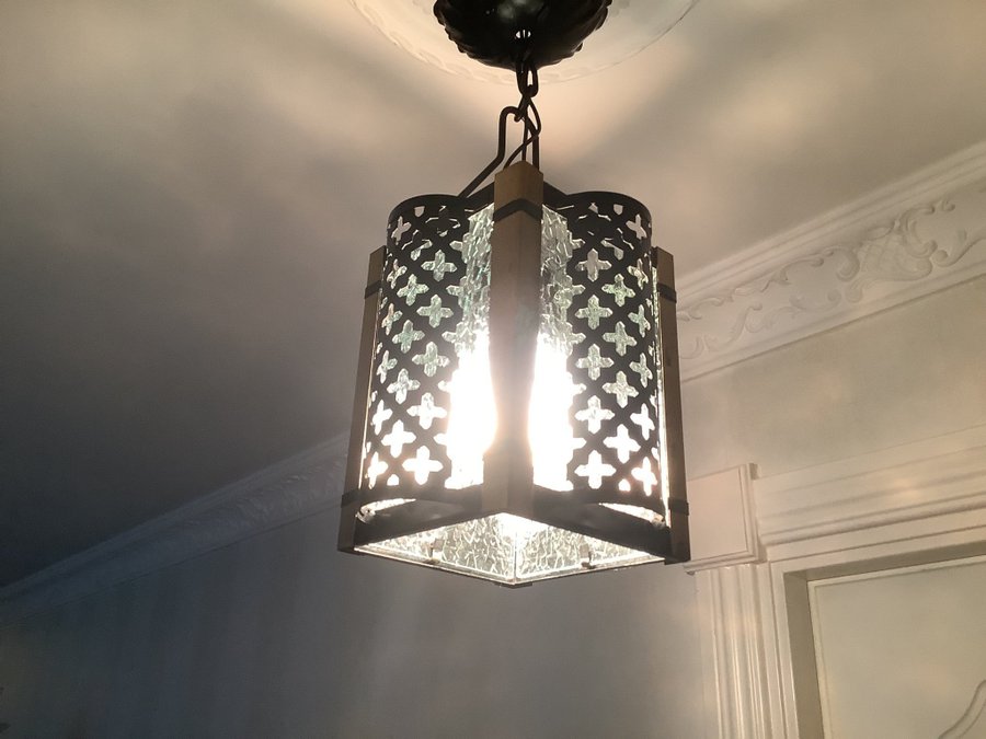 Retro Taklampa 1970-tal mässing glas vintage lampa belysning hänglampa