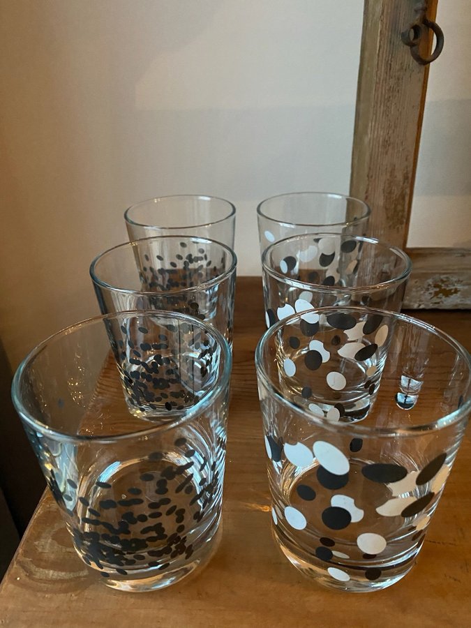 6 x IKEA retro vintage glas med prickar vit svart Godis mix