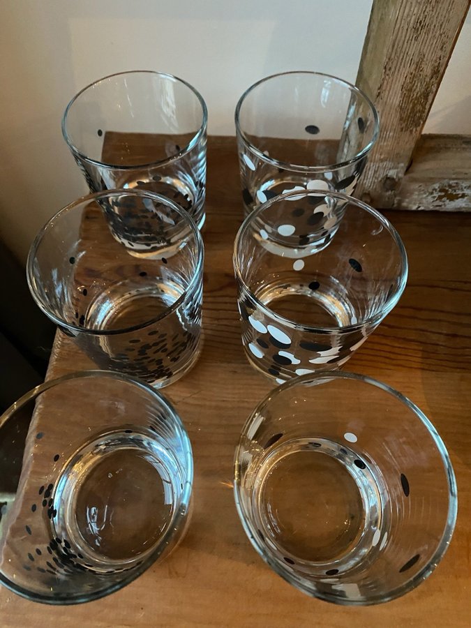 6 x IKEA retro vintage glas med prickar vit svart Godis mix