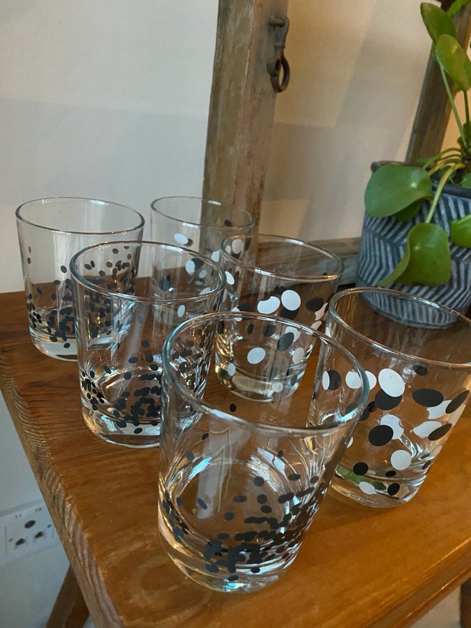 6 x IKEA retro vintage glas med prickar vit svart Godis mix