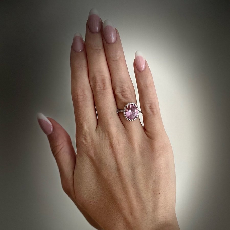 NYTT! Rosa ring kubisk zirkon med strass