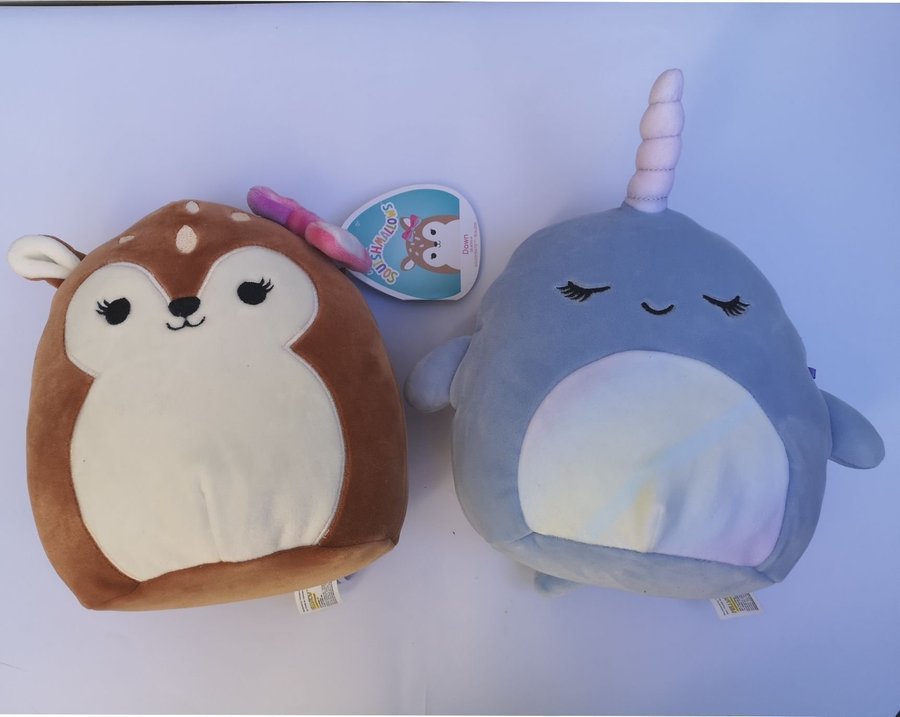 2 st Squishmallows - Fawn  Narwhal