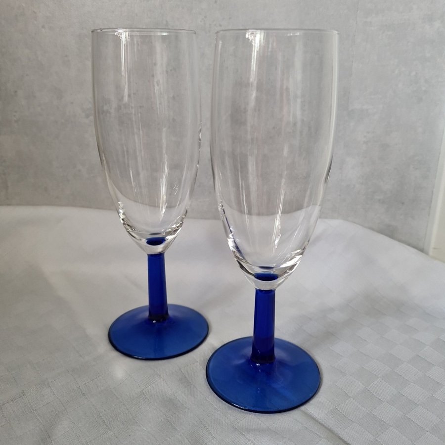 Champagneglas 2 st Arcoroc France - blå fot - VinglasH17 cm5 cm i Ø