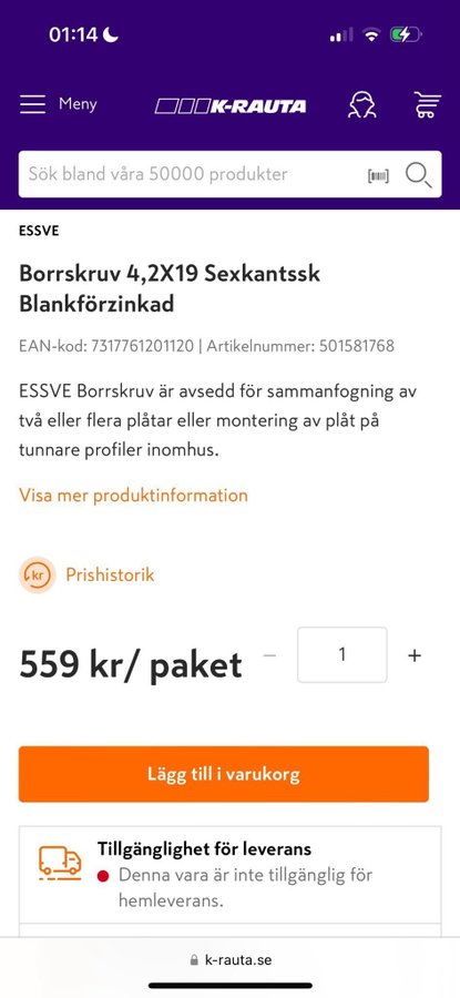 ESSVE Borrskruv 42x19 Sexkantssk Blankförzinkad