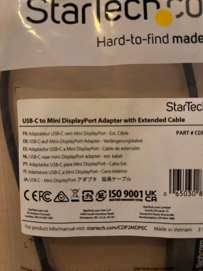 StarTech.com USB-C till Mini DisplayPort Adapter med förlängd kabel