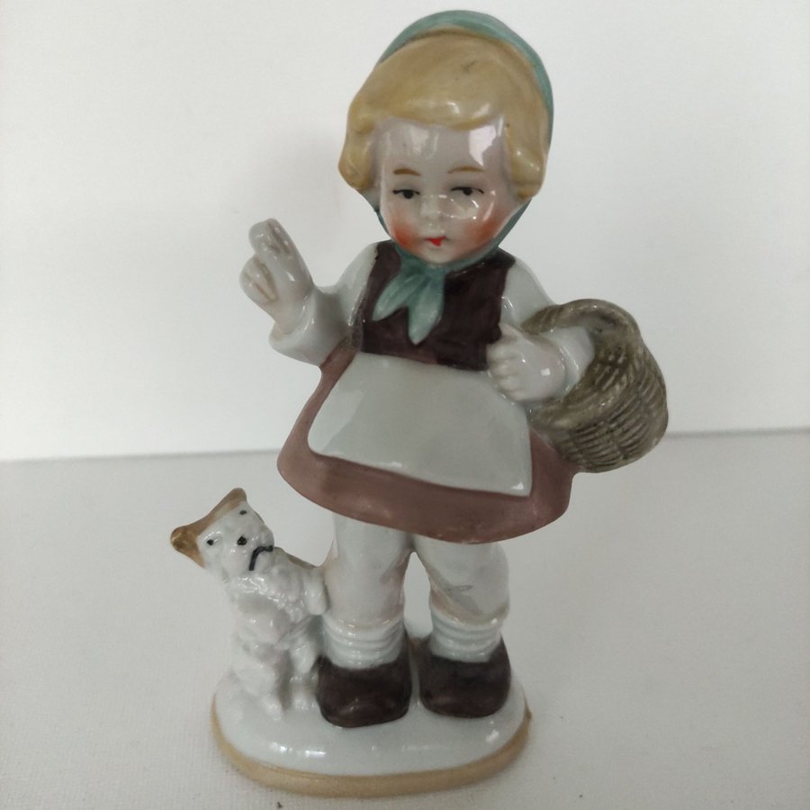 Vintage - Porslinsfigur- flicka med hund