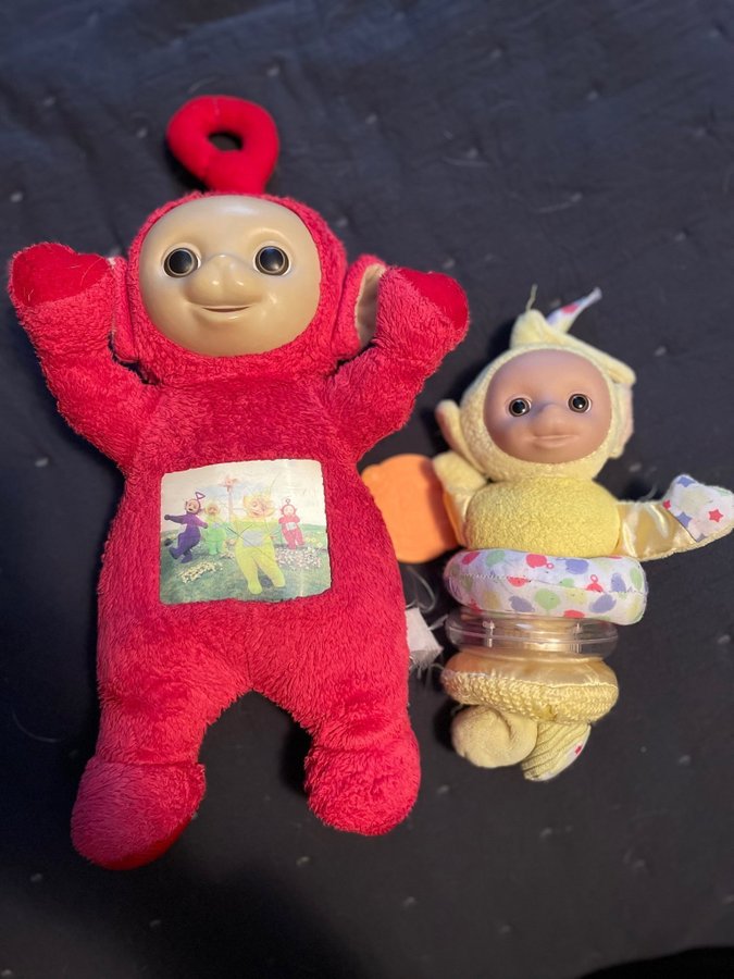 2st vintage teletubbies röd gul teletubbie PO Laa Laa gosedjur mjukdjur leksak