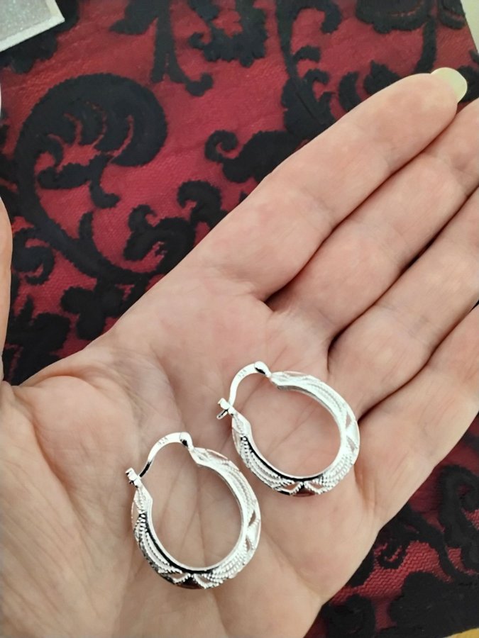 Silverörhängen sterling 925, snygga creoler hoops, silverpläterade 925 stämplade