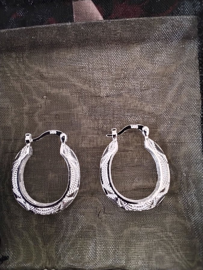 Silverörhängen sterling 925, snygga creoler hoops, silverpläterade 925 stämplade