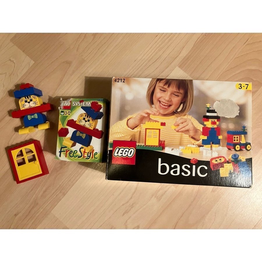 2 x Lego askar Freestyle ask 1836 + Basic ask 4212 bygg djur katt hus bil