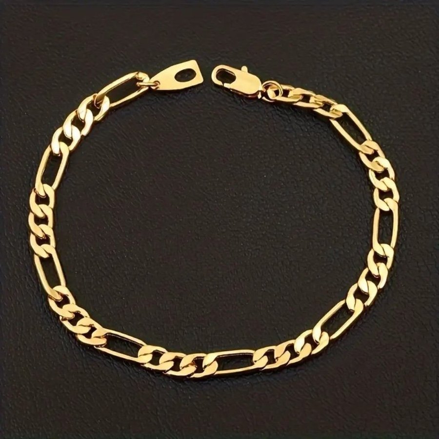 Lyxig 18K Guld Figaro Armband 20cm 18 K Guldpläterad Kedja