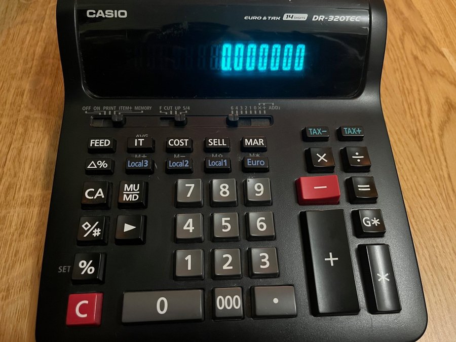 Casio Euro  Tax DR-320TEC - Kraftig eldriven snabbutskriftsminiräknare!