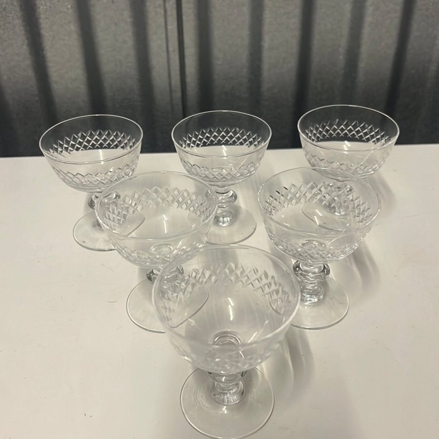 LIKÖRGLAS, 6 st, glas, "Diamant", Vicke Lindstrand, Kosta.