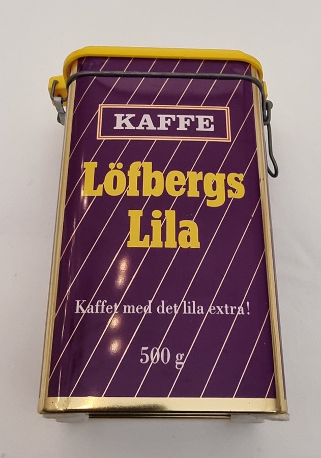 Lövbergs lila kaffeburk retro kaffe burk plåtburk