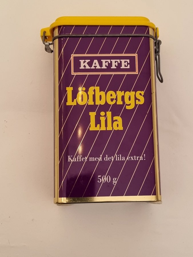 Lövbergs lila kaffeburk retro kaffe burk plåtburk