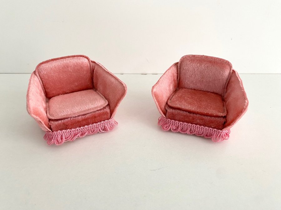 Lundby retro fåtöljer i rosa sammet