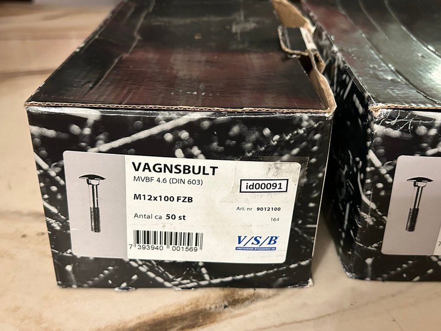 Vagnsbult (id00091-92) M12x100 mm 2 paket VSB Artikelnummer 9012100