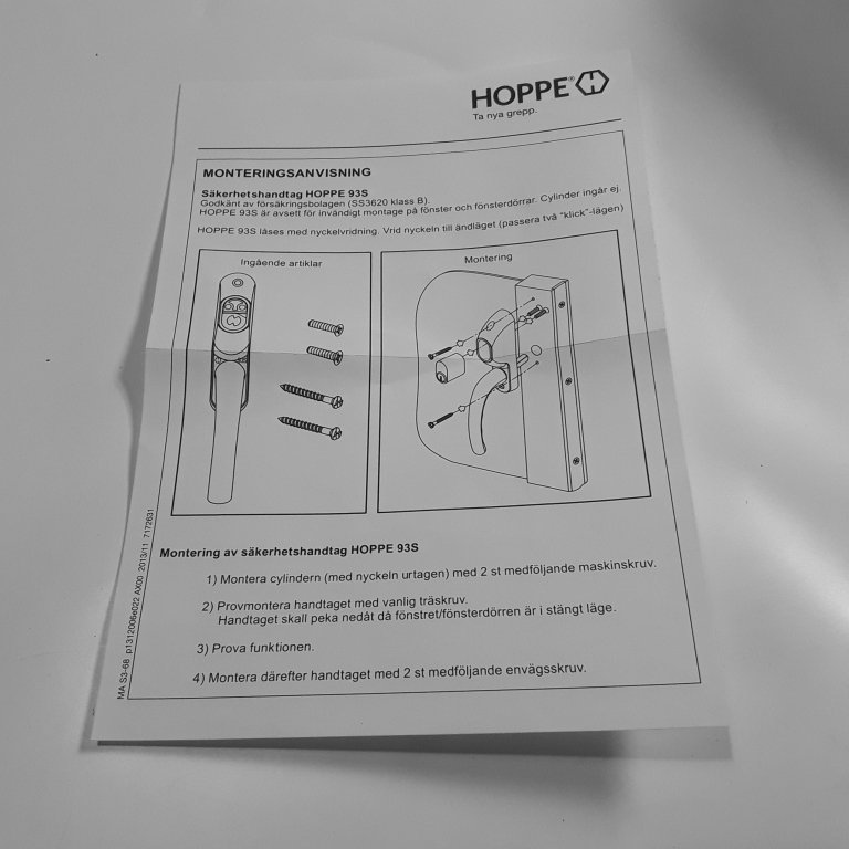 Hoppe Tokyo fönsterdörrshandtag 93S 8/43 Rakt FRI FRAKT