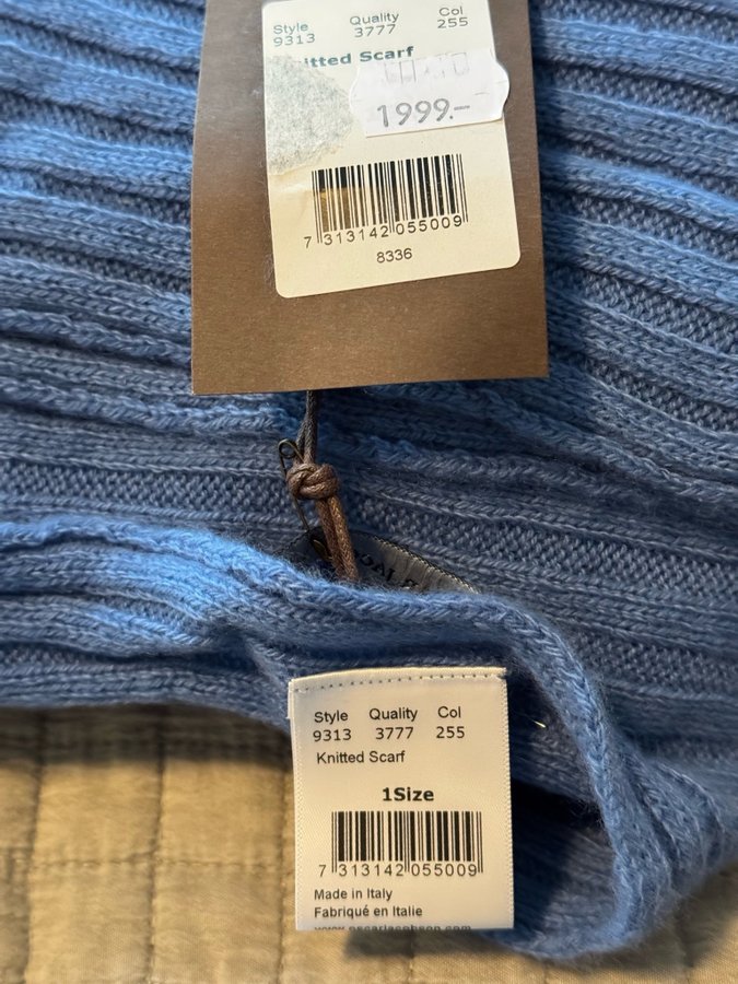 100% kashmir Cashmere Oscar Jacobson blå halsduk, storlek ONE SIZE