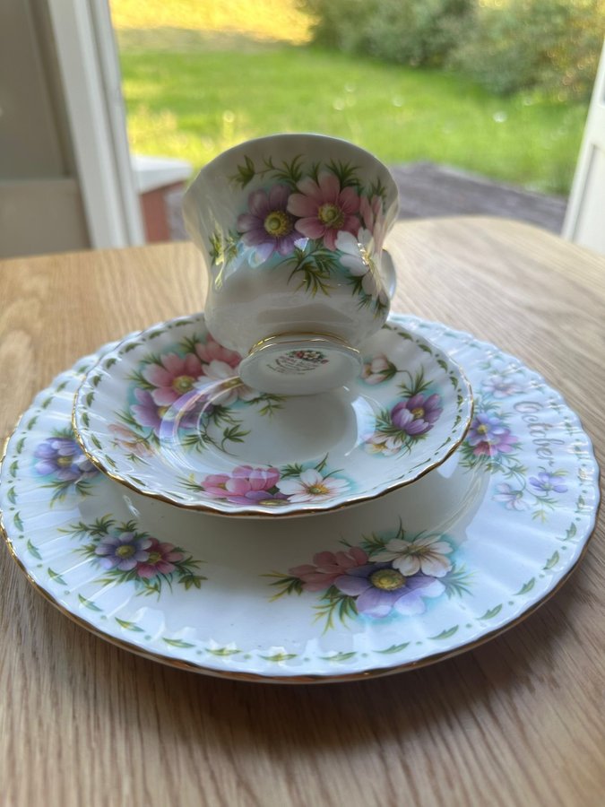 October månadskopp med fat, Assiett Royal Albert England