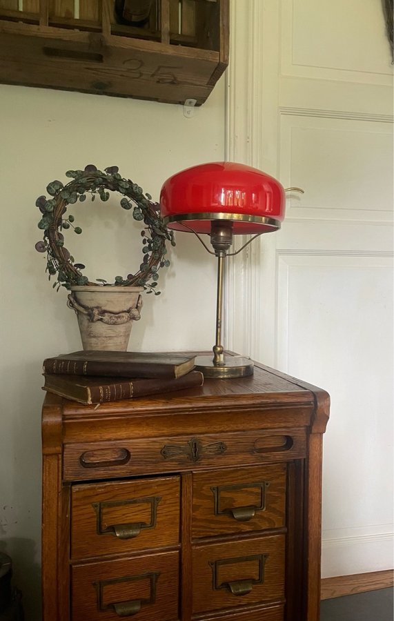 Retro Bordslampa- Strindbergslampa- Orange Rött Glas / Svenskt Tenn