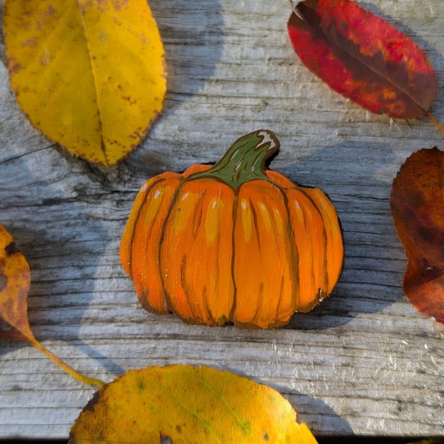 Brosch, pumpa, handgjord, höst, skördefest, halloween