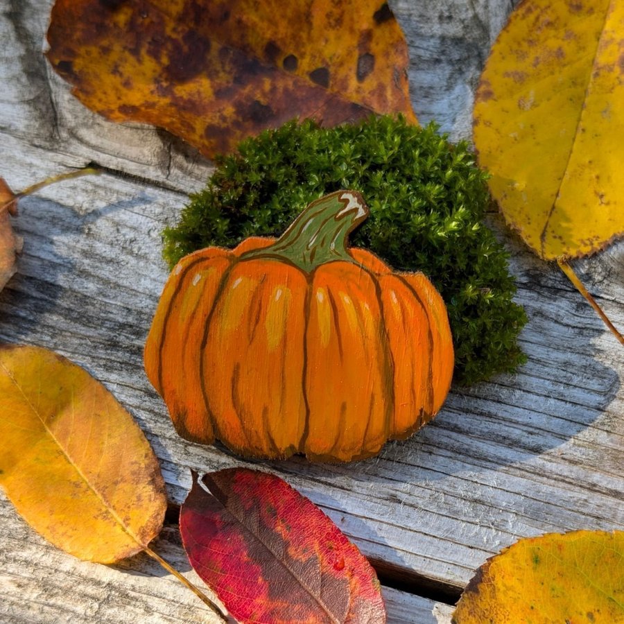 Brosch, pumpa, handgjord, höst, skördefest, halloween