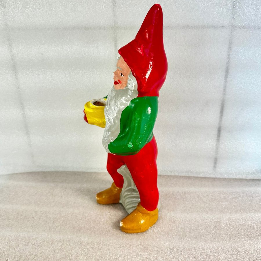 CHARMIG ÄLDRE TYSK TOMTE MED LJUSHÅLLARE FRÅN 60-TALET - RETRO LJUSSTAKE