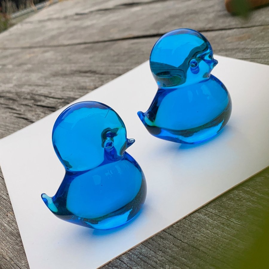 2 st blå fågel, konstglas Ronneby glasbruk Marcolin, Swedish blue art glass bird