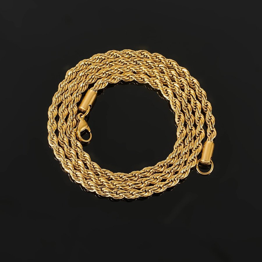 50cm 4mm guld 18K cordellänk Stämplad twisted pläterad kedja länk nickelsäker