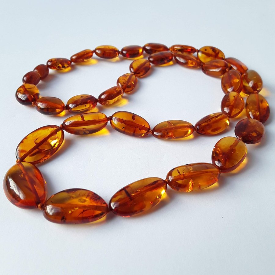 Oval Baltic amber beads necklace, Brown gemstone classic cute necklace for women