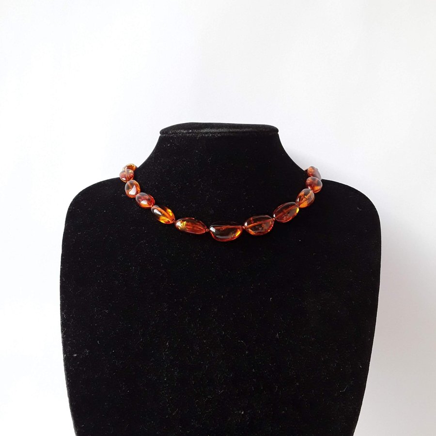 Oval Baltic amber beads necklace, Brown gemstone classic cute necklace for women