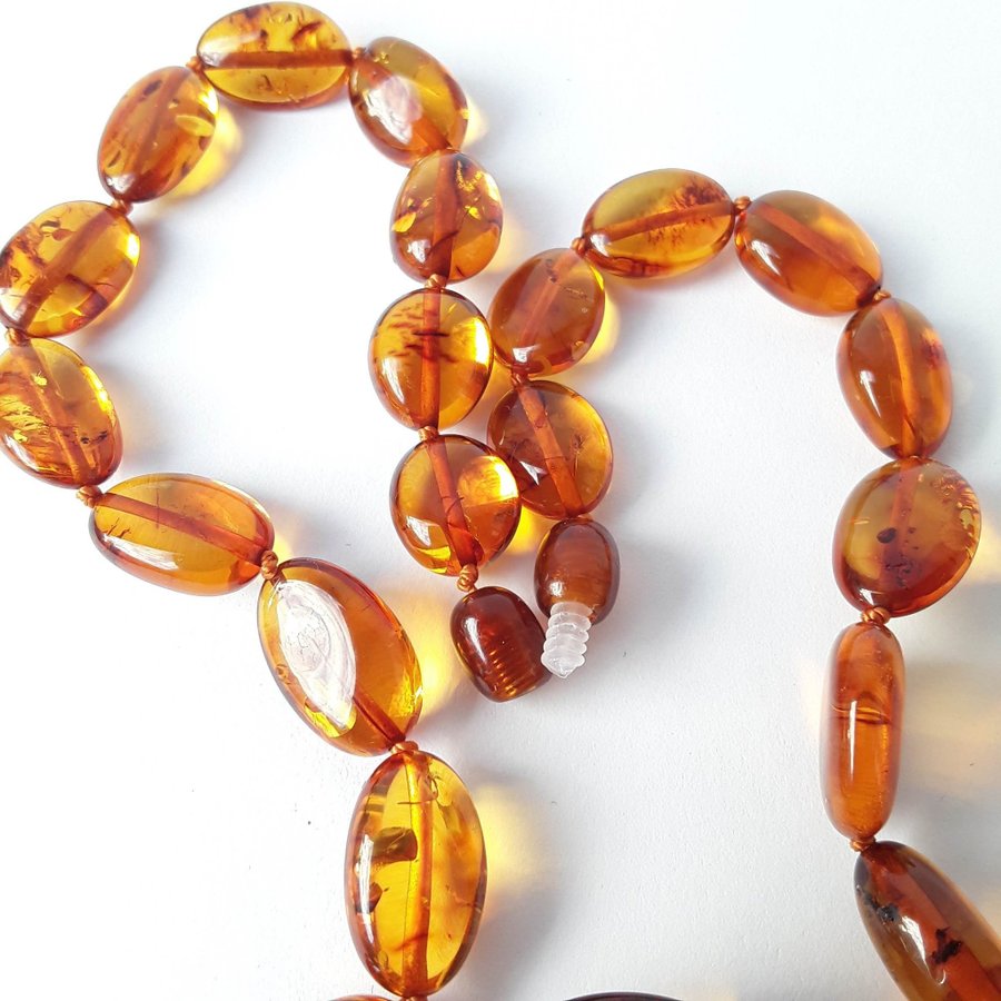 Oval Baltic amber beads necklace, Brown gemstone classic cute necklace for women