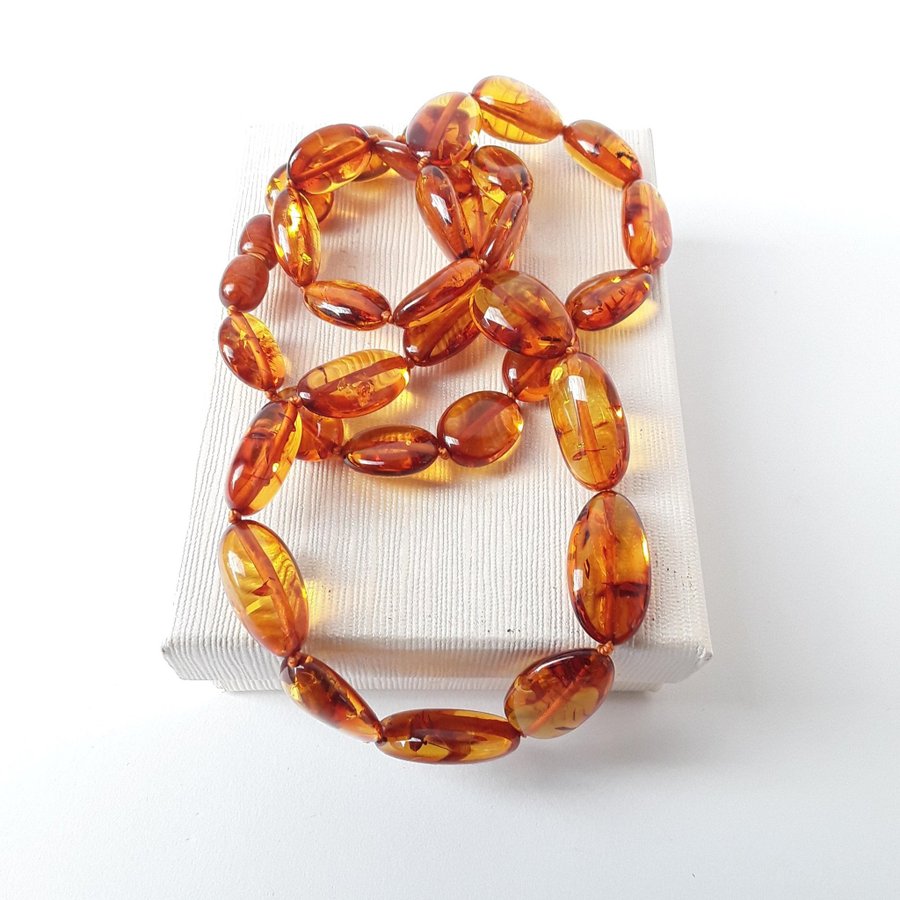 Oval Baltic amber beads necklace, Brown gemstone classic cute necklace for women